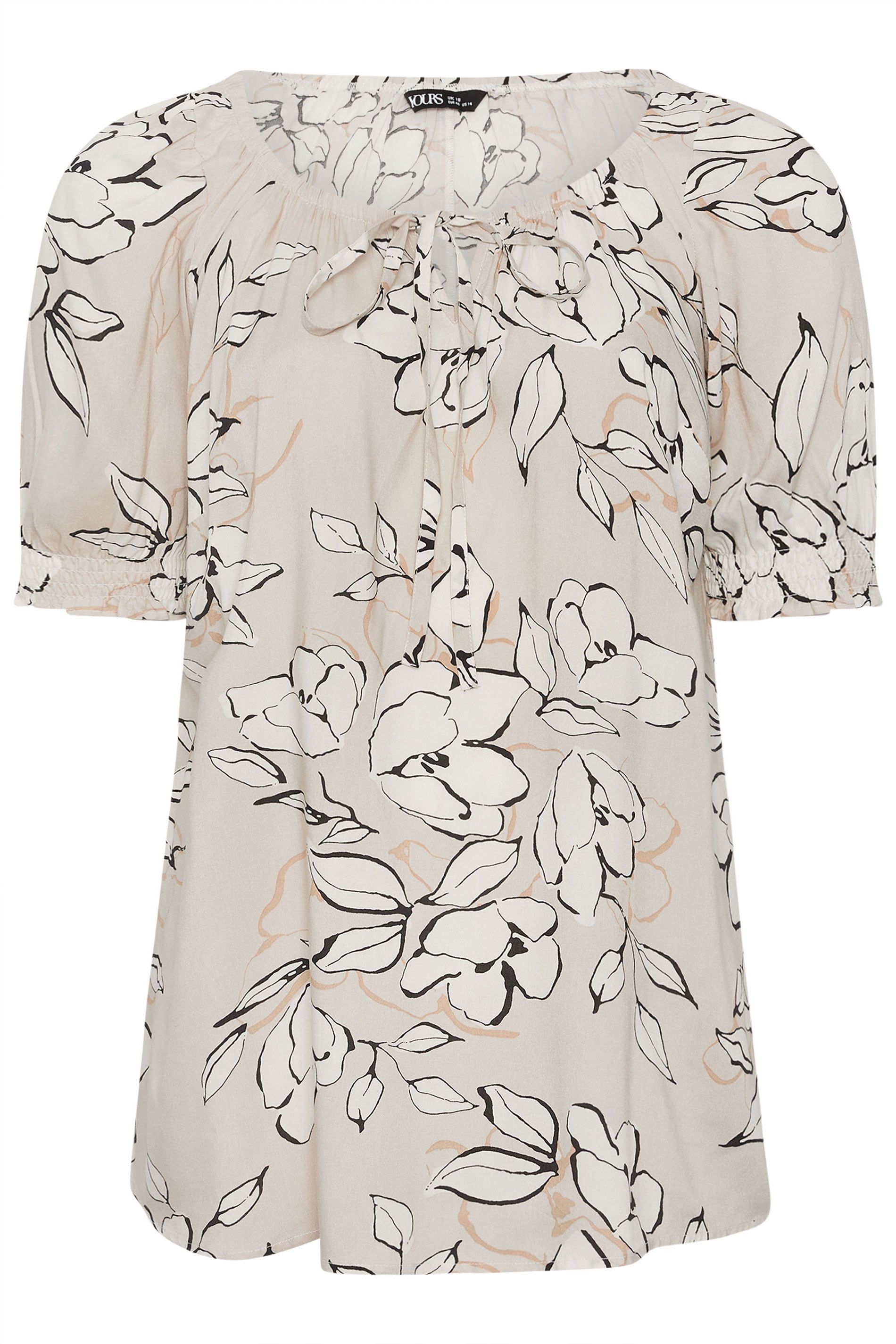 Yours Floral Tie Neck Blouse