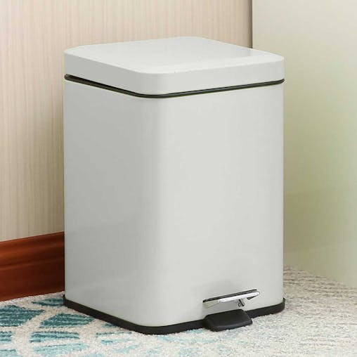 SOGA 2X Foot Pedal Stainless Steel Square Trash Bin White 12L