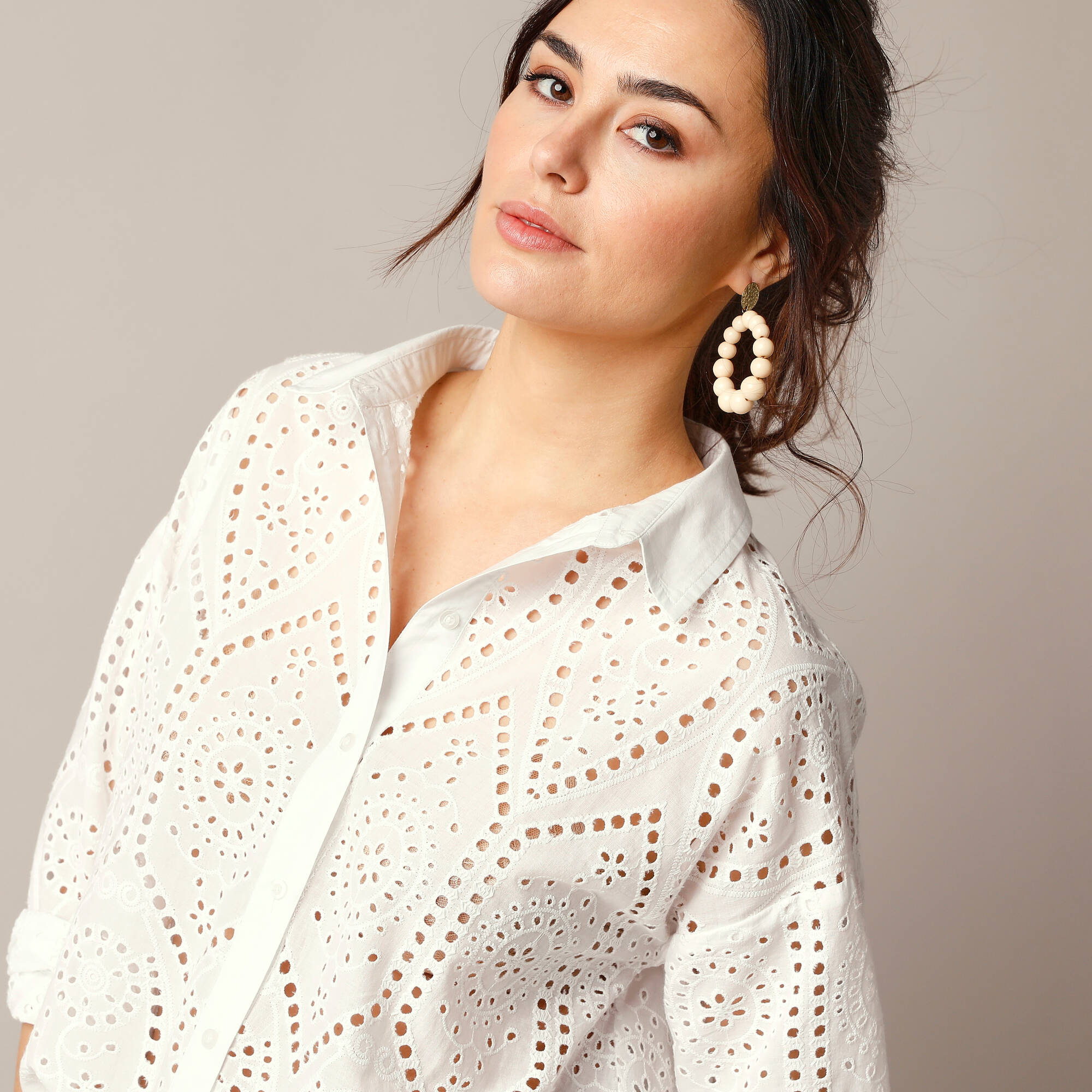 Chemisier broderie anglaise, manches longues