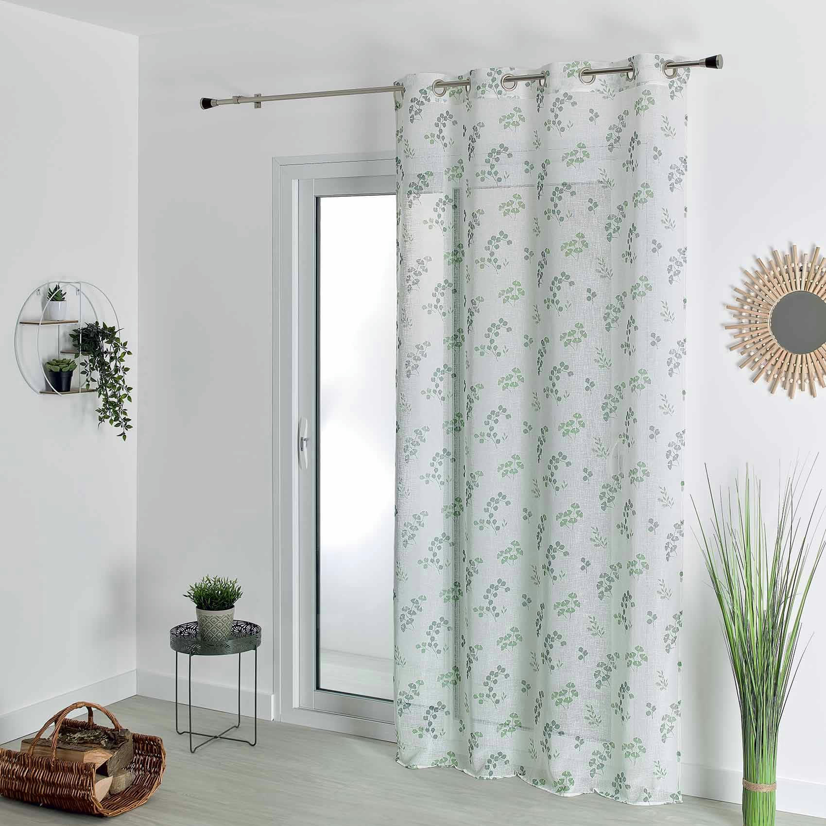 - Voilage tamisant en étamine fleurie polyester vert 140x240 cm