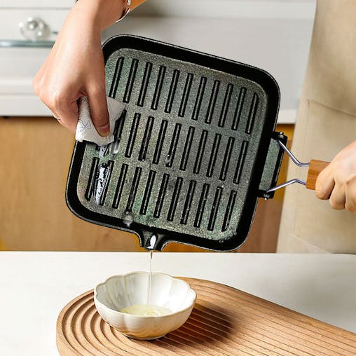 SOGA Cast Iron Ribbed Square Steak Grill Pan Wooden Handle 24cm