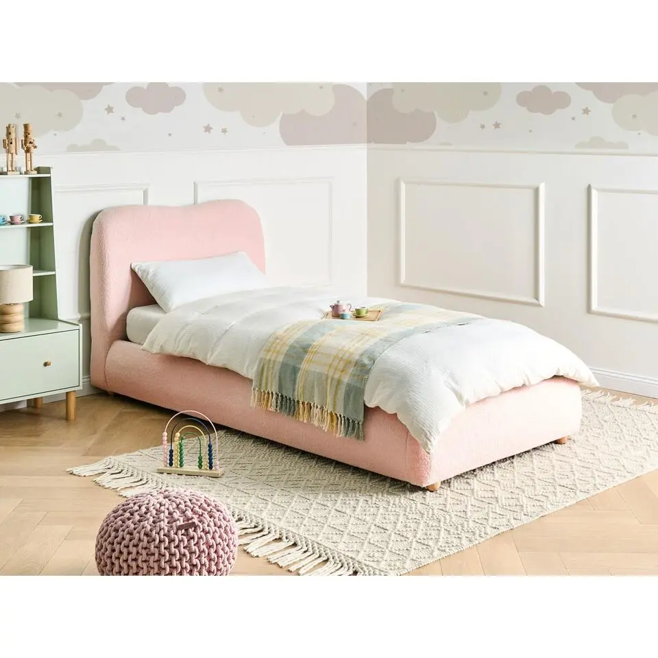 BLAGNAC - Bed met opbergruimte - Roze - 90 x 200 cm - Boucl&eacute;