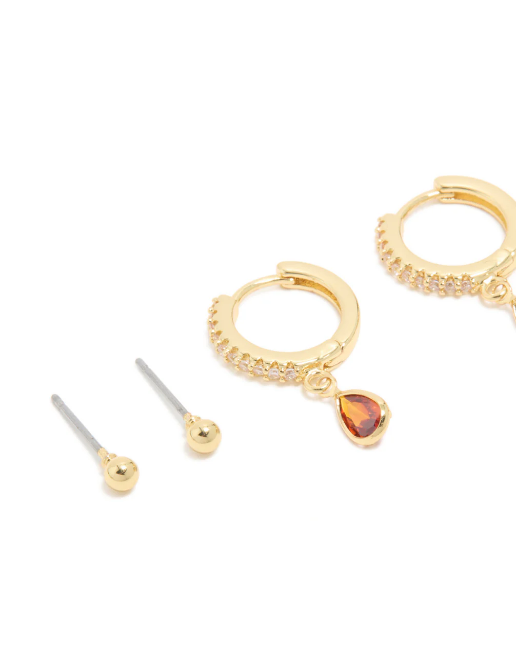 Gold Plated Brass Ruby Cubic Zirconia July Birthstone Earrings 4-Pack
