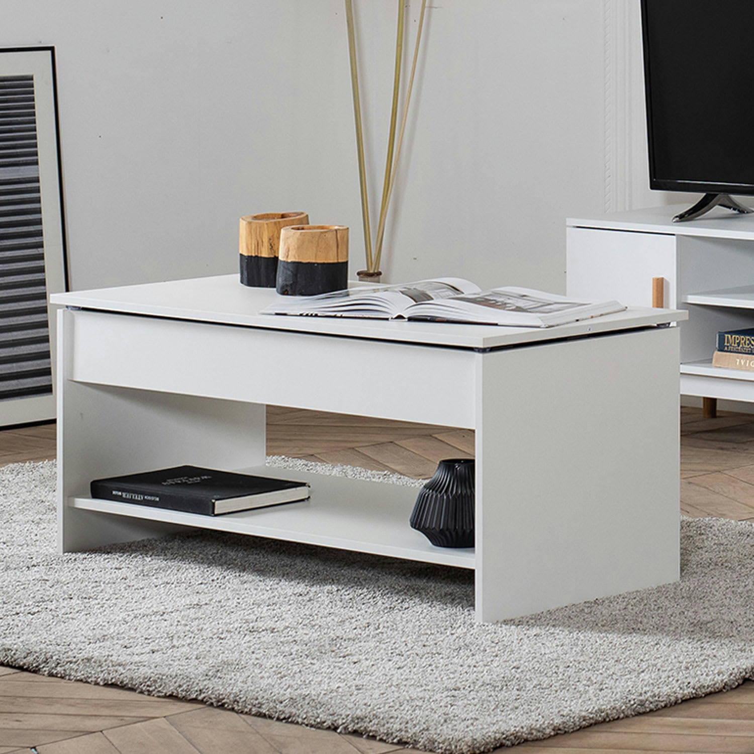 HEDDA - Table basse avec plateau relevable blanche
