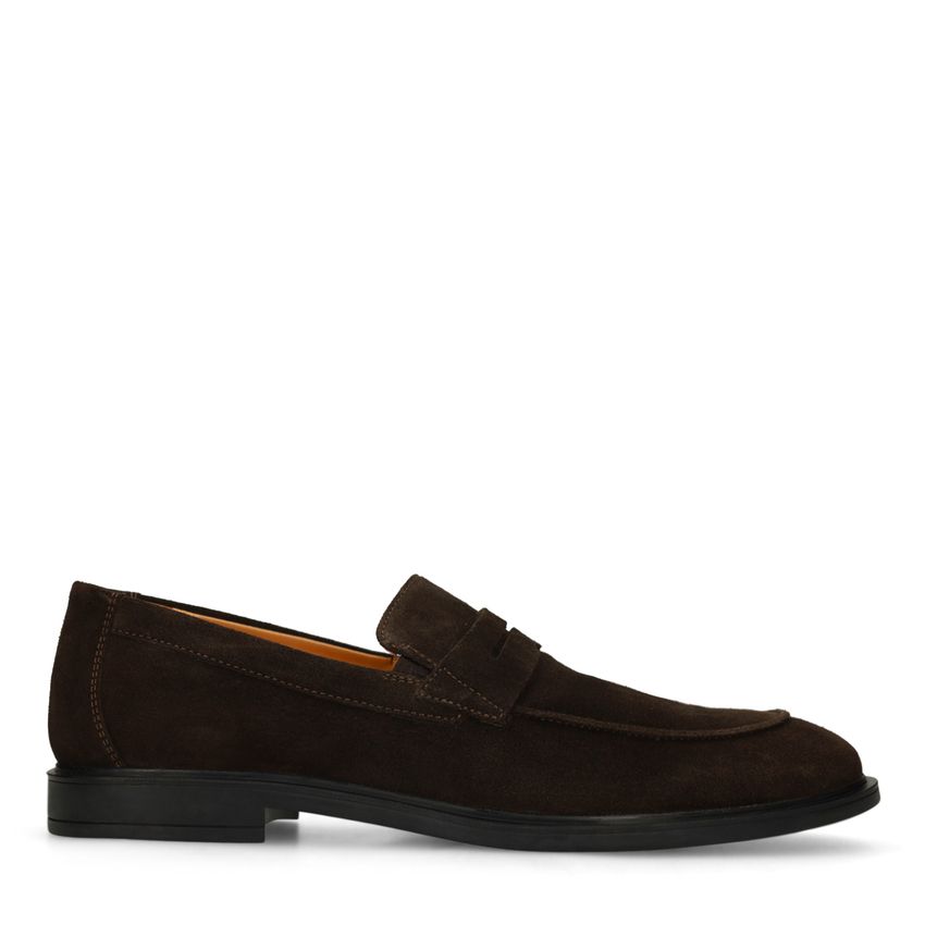 Manfield Donkerbruine suède loafers