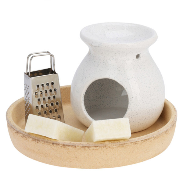 Kominek do wosku zapachowego biały ceramiczny z woskiem 13 cm