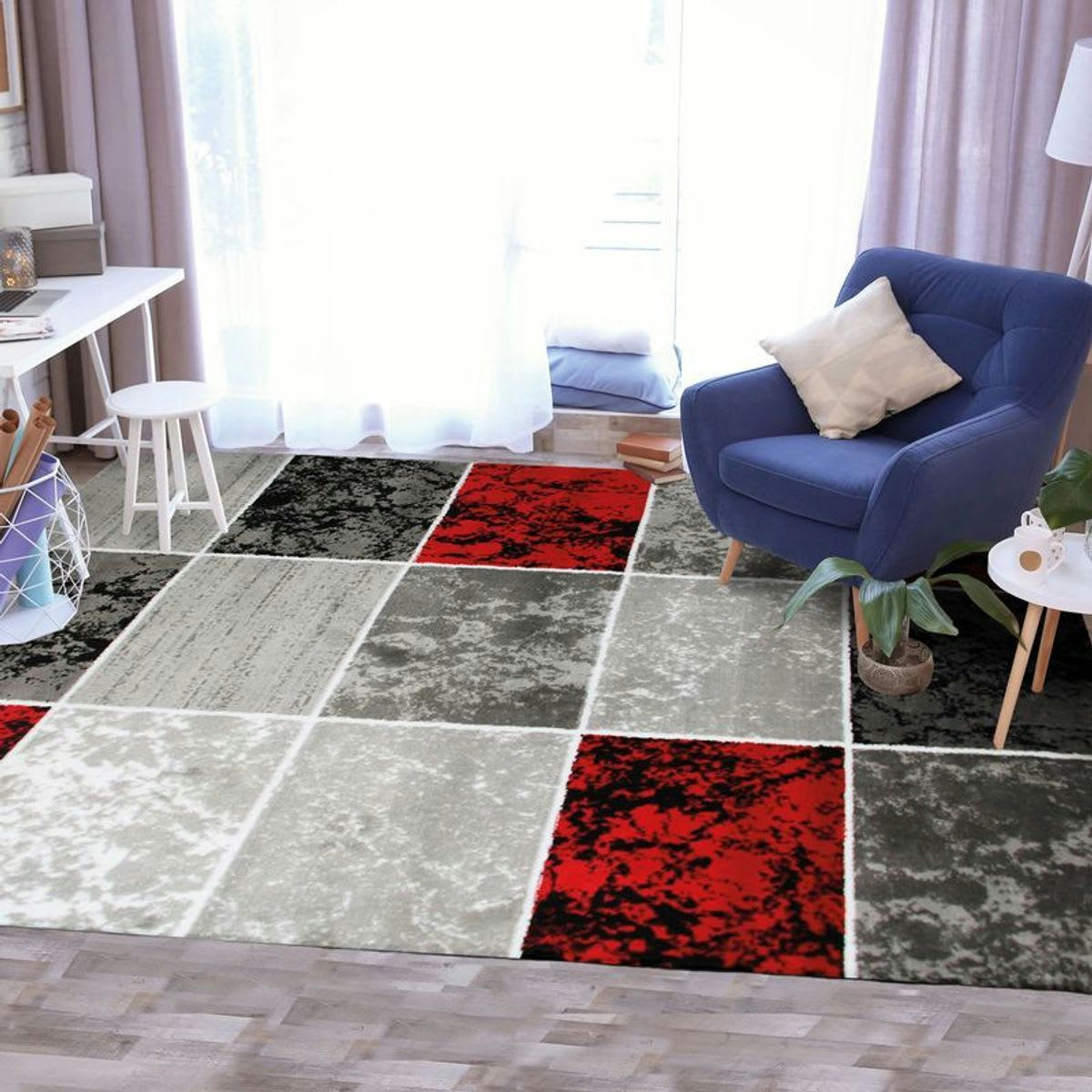 METRO - Tapis vintage à motifs cubes rouge 160x230