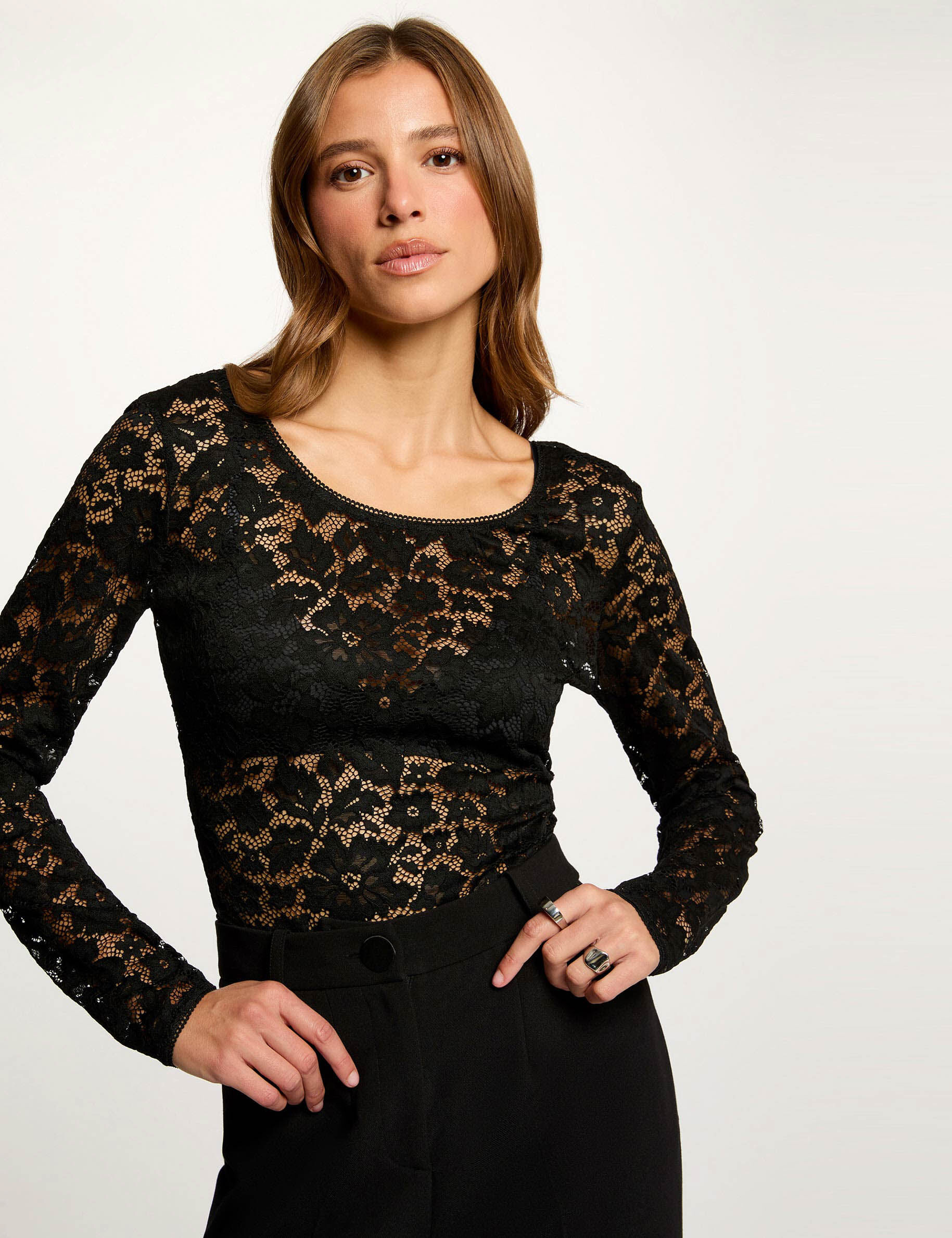 Lace Bodysuit With Neckline Black Women