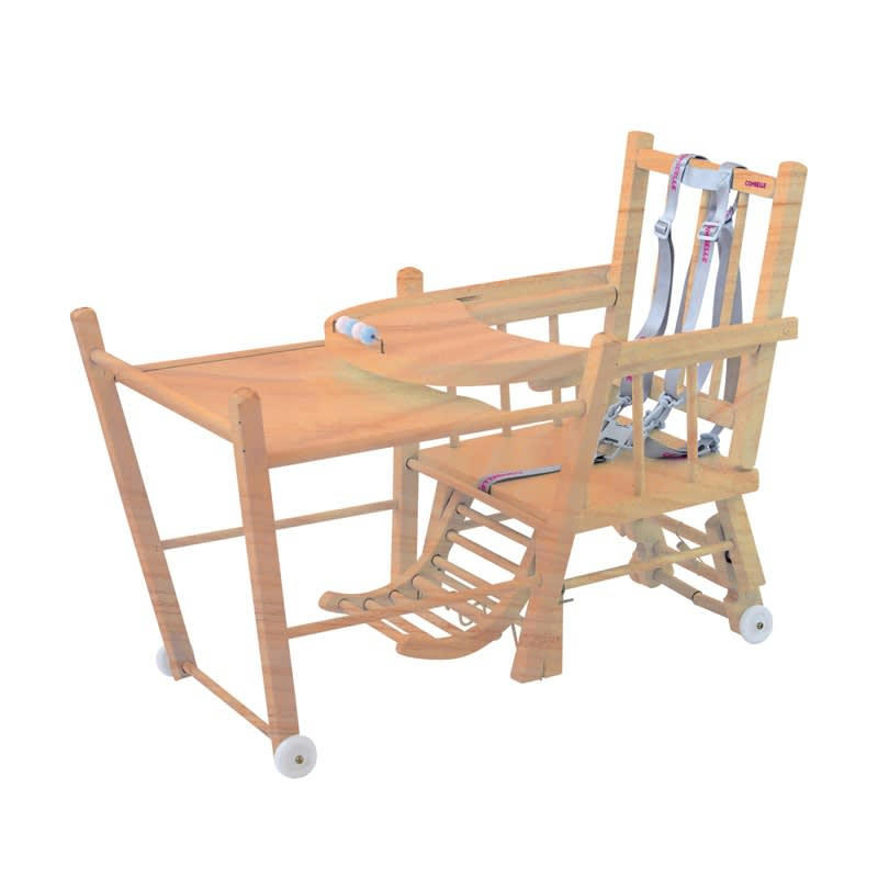 MARCEL - Chaise haute transformable barreaux naturel vernis