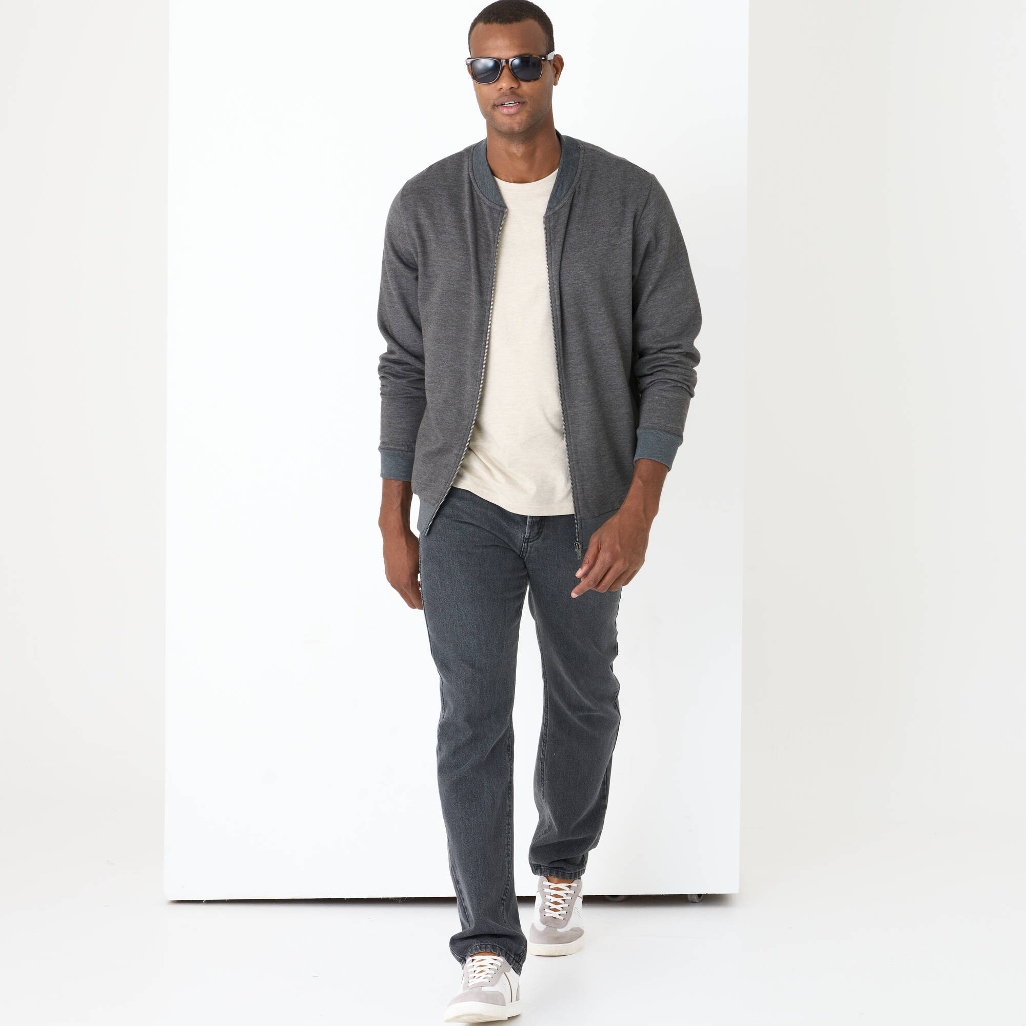 Sweat col bomber entièrement zippé uni