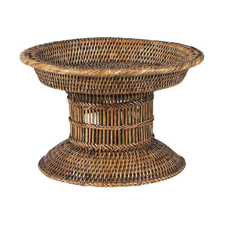 - Corbeille sur pied en rotin antique diamètre 30cm