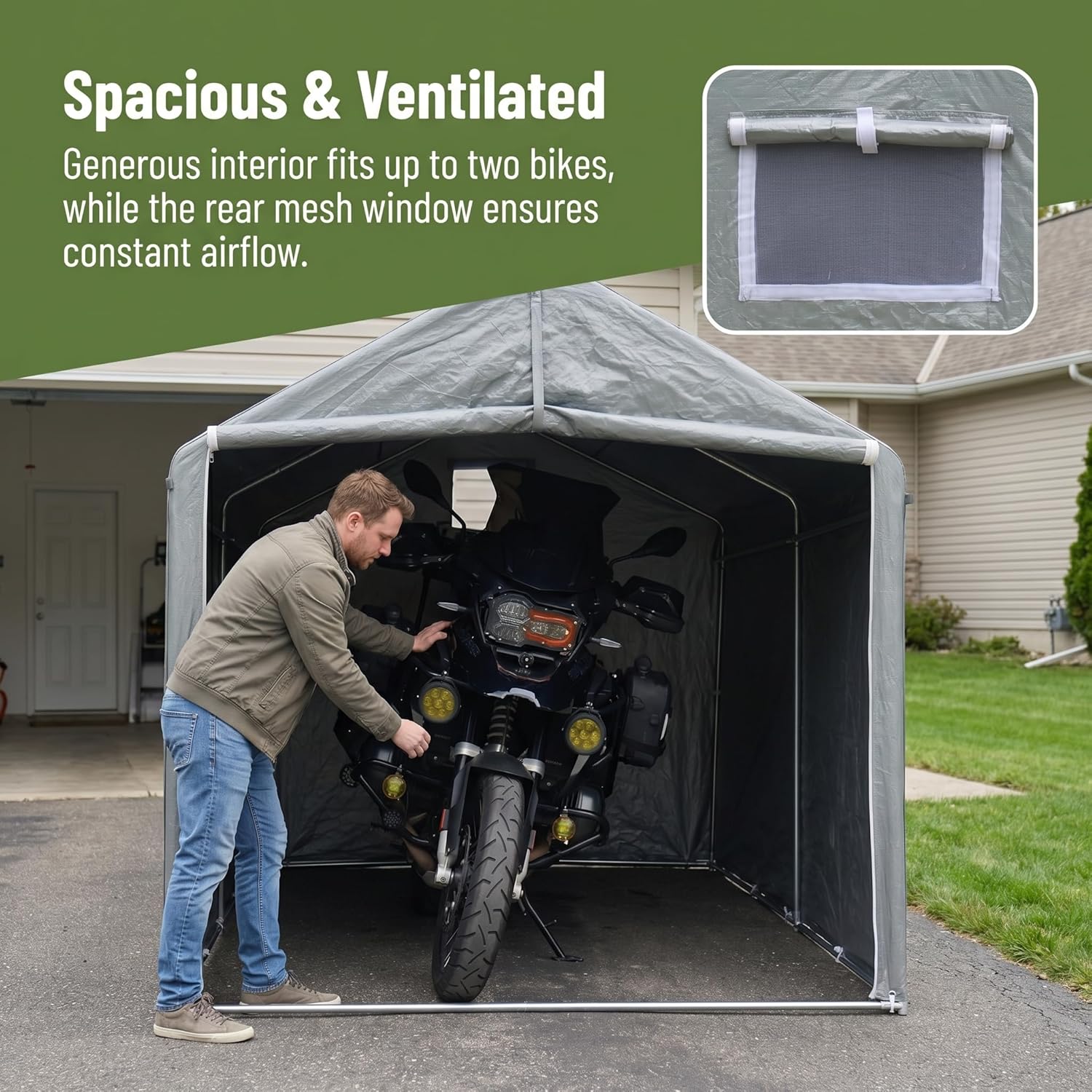 Bike Storage Shed Tent,8 * 6 * 6.2ft Outdoor Storage Shed, Carport, Canopy Shelter with 160g PE Fabric Coated with Silver Waterproof,Bike Covers Shelter for Bicycles,Garden Tools,Various Tools