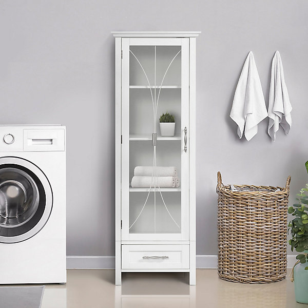 Colonne de rangement en effet bois blanc avec portes en verre