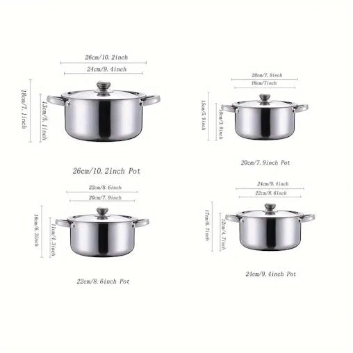 NNETM Premium 8-Piece Stainless Steel Pot Set - Heavy-Duty