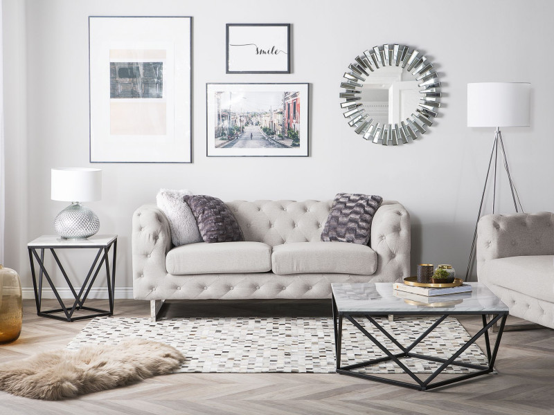 Sofa pikowana kanapa Chesterfield beżowa
