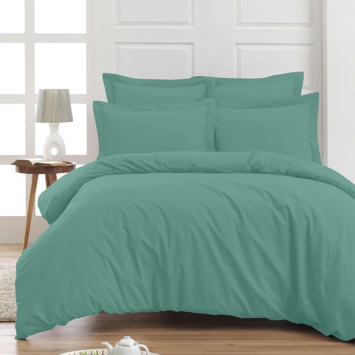 SOFT PERCALE - Drap plat en percale de coton  aqua sea 180x290 cm