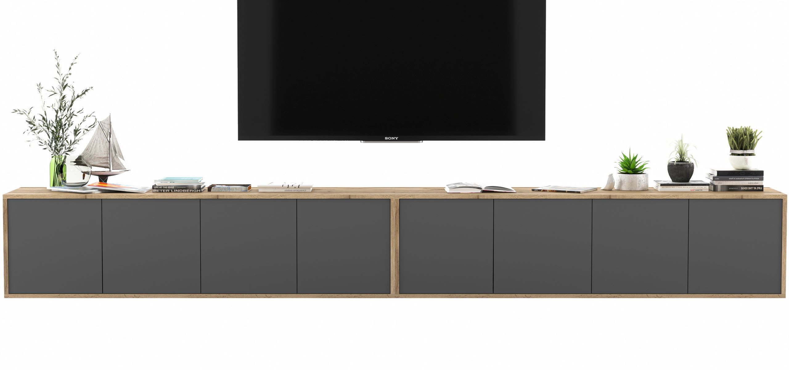 Wisząca Szafka Loft Komoda RTV grafit MAT 300 cm