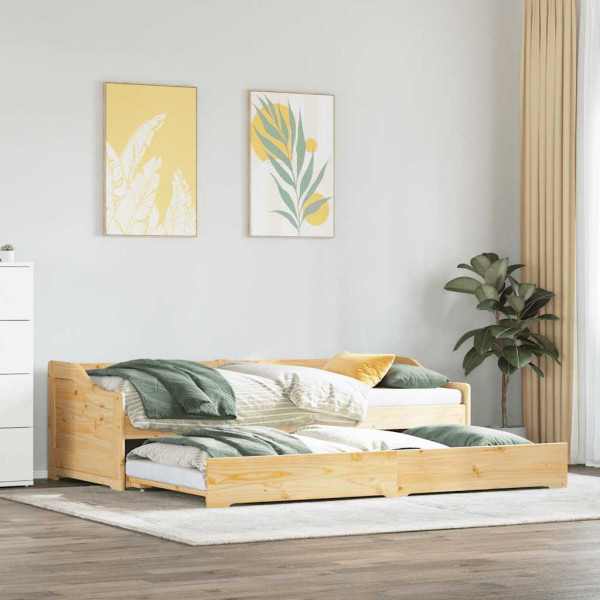 Łóżko Dzienne Rozsuwane Sofa Rama Łóżka Drewniana Brąz