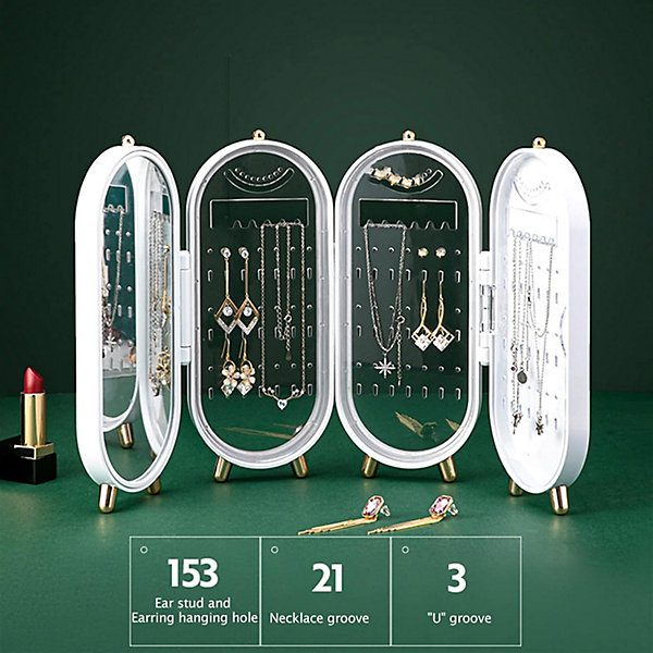 BASHLWUA Armoire à bijoux pliable à écran design - Blanc, Organiseur de bijoux pour femmes