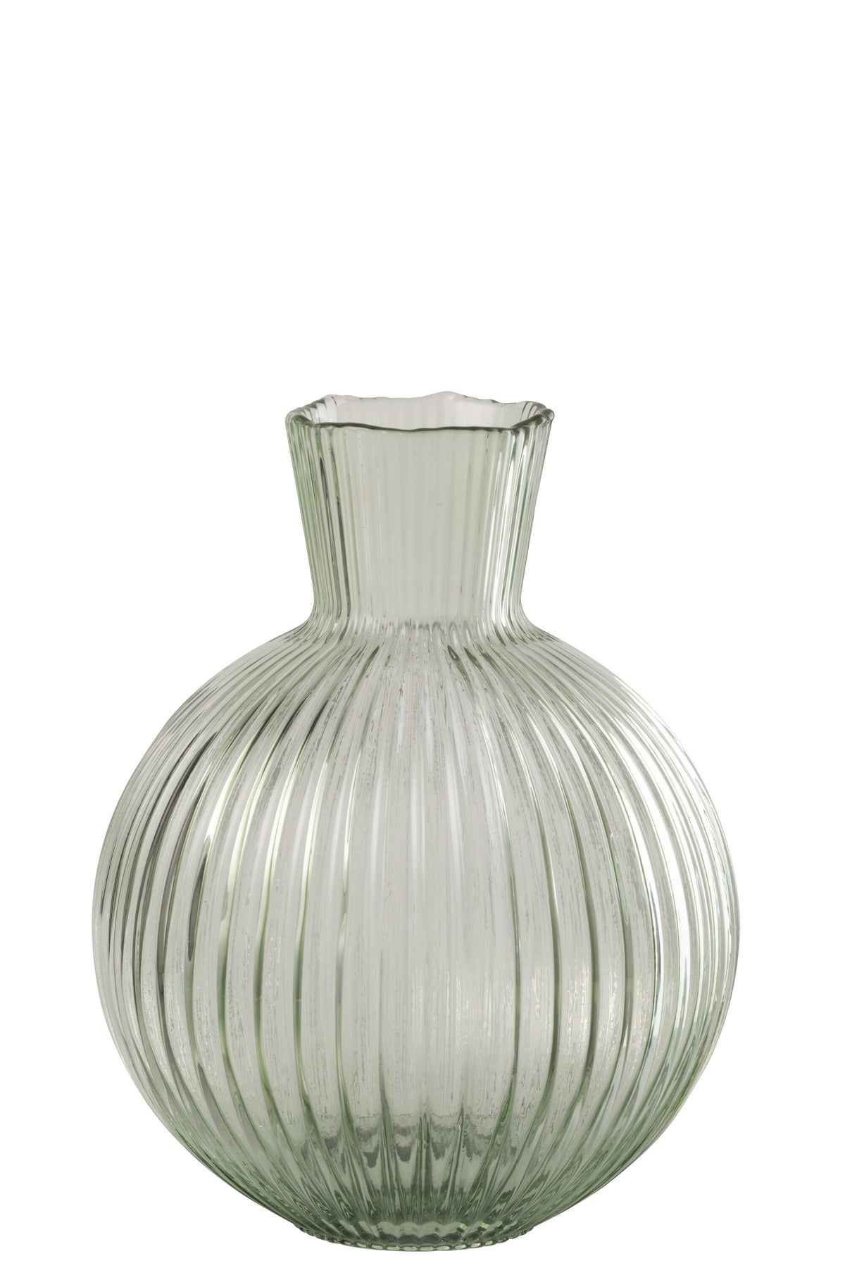 J-Line vaas Bal Geribbeld - glas - transparant/groen - small