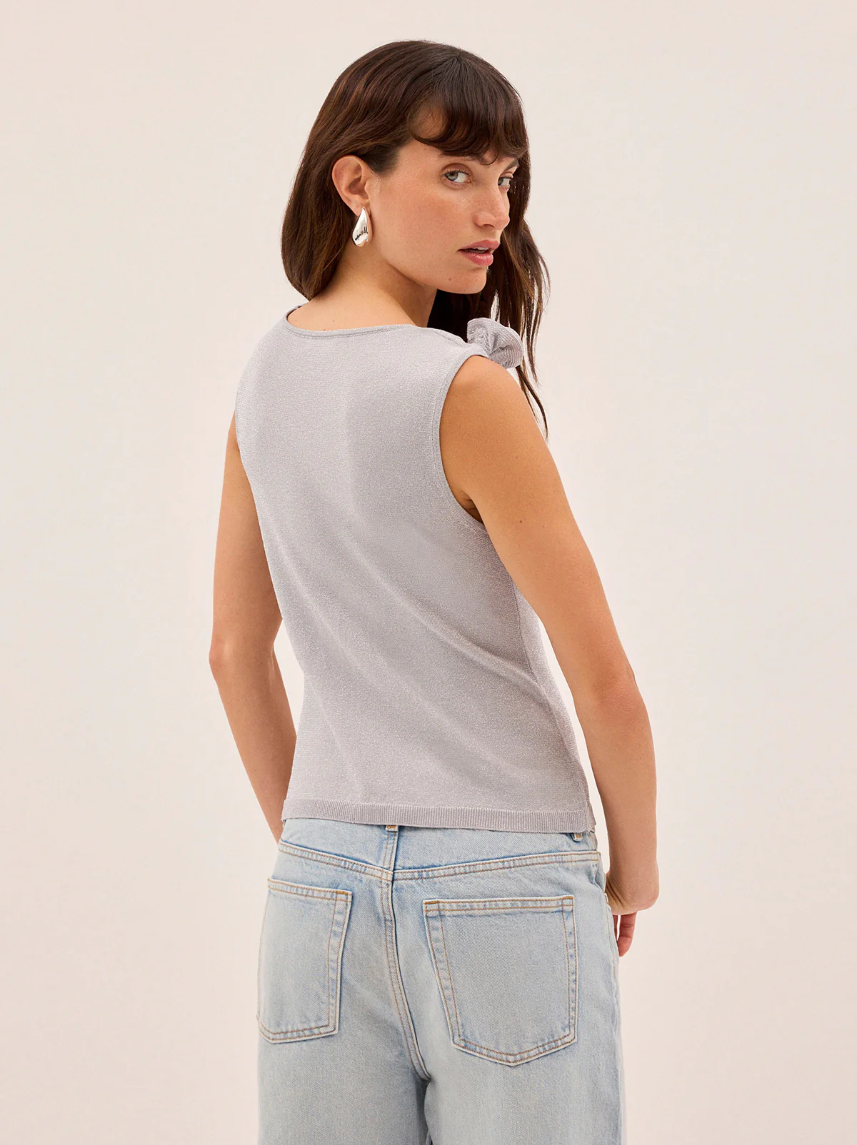 Genevive Silver Knit Top