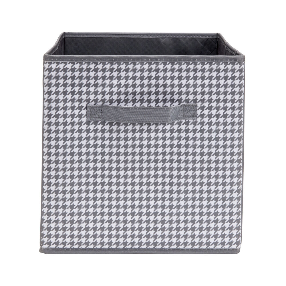 Panière de rangement Box Cube cartonnée grise motif patte d'oie 31x31xH29cm