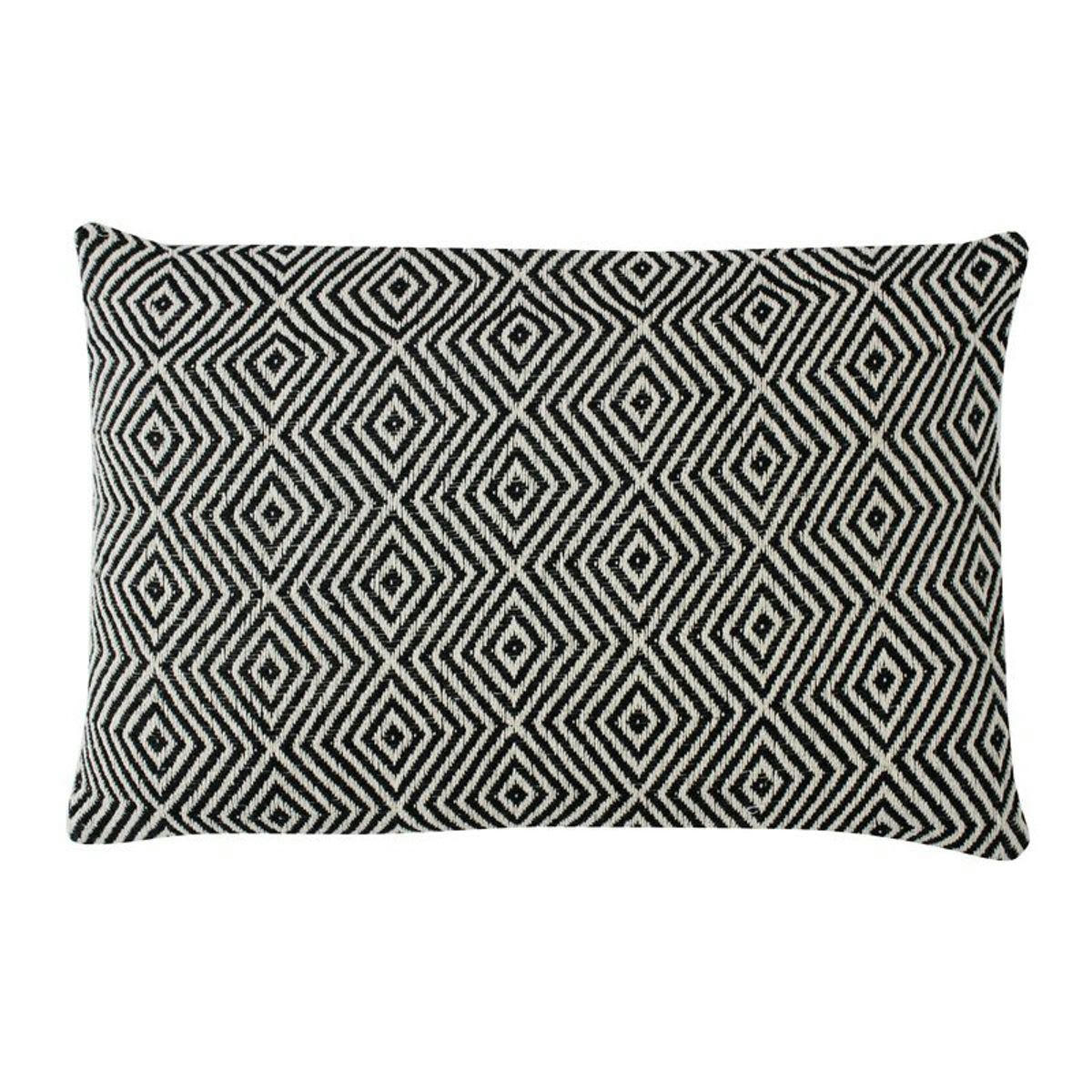 ESCAPADE - Coussin ethnique motif ikat naturel et noir 60x40