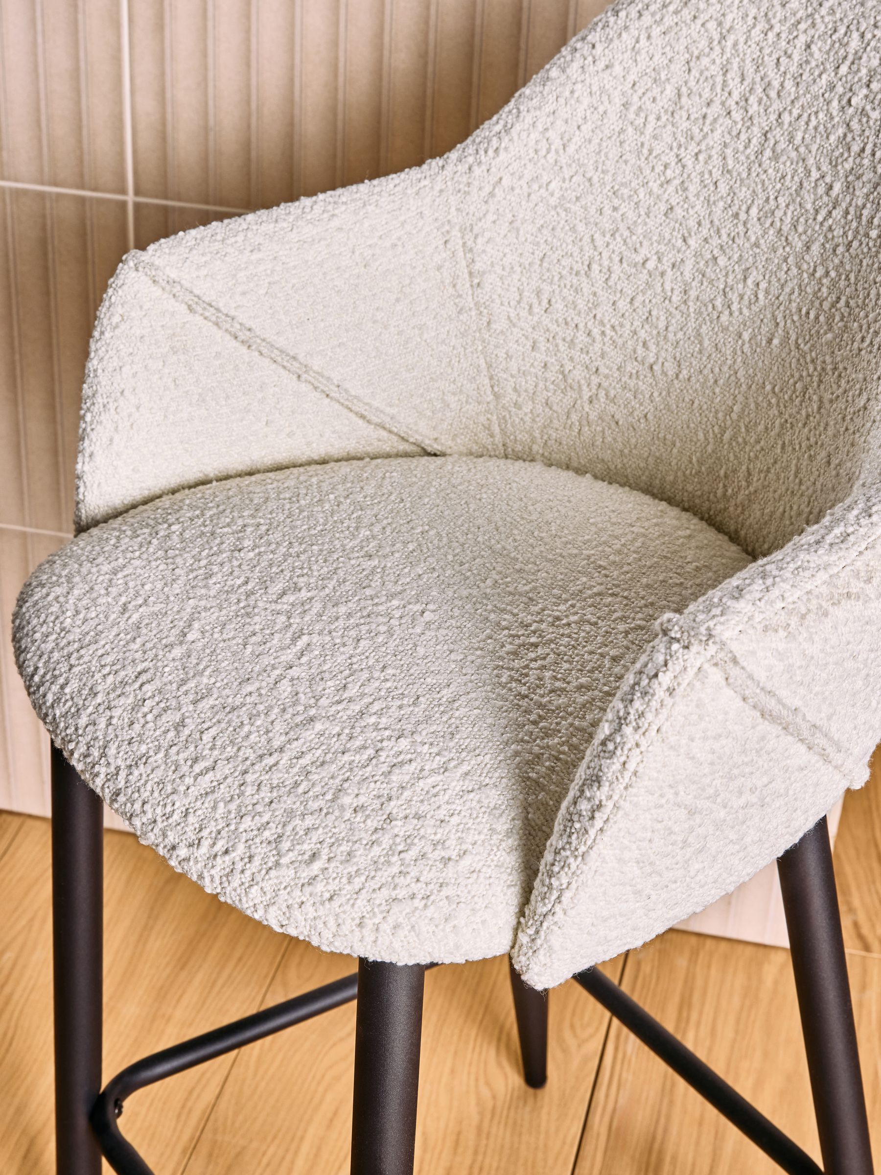 Lule Bar Stool in White Boucle and Black Legs