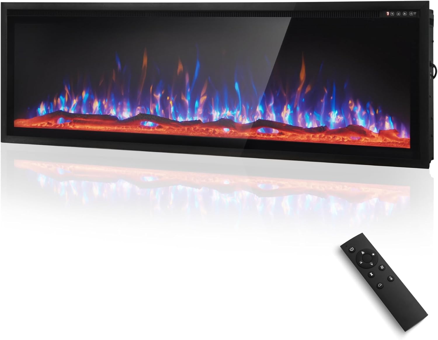 MAISON ARTS 72 Electric Fireplace, Recessed & Wall Mounted Electric Fireplace Heater, Ultra Narrow Frame Fireplace Insert w/Remote Control, Timer, Adjustable Flame Colors, Log/Crystal, 750/1500W
