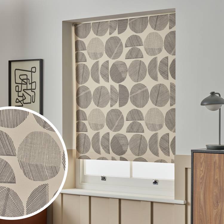 Habitat Drawn Circles Blackout Cream Roller Blind - 120cm
