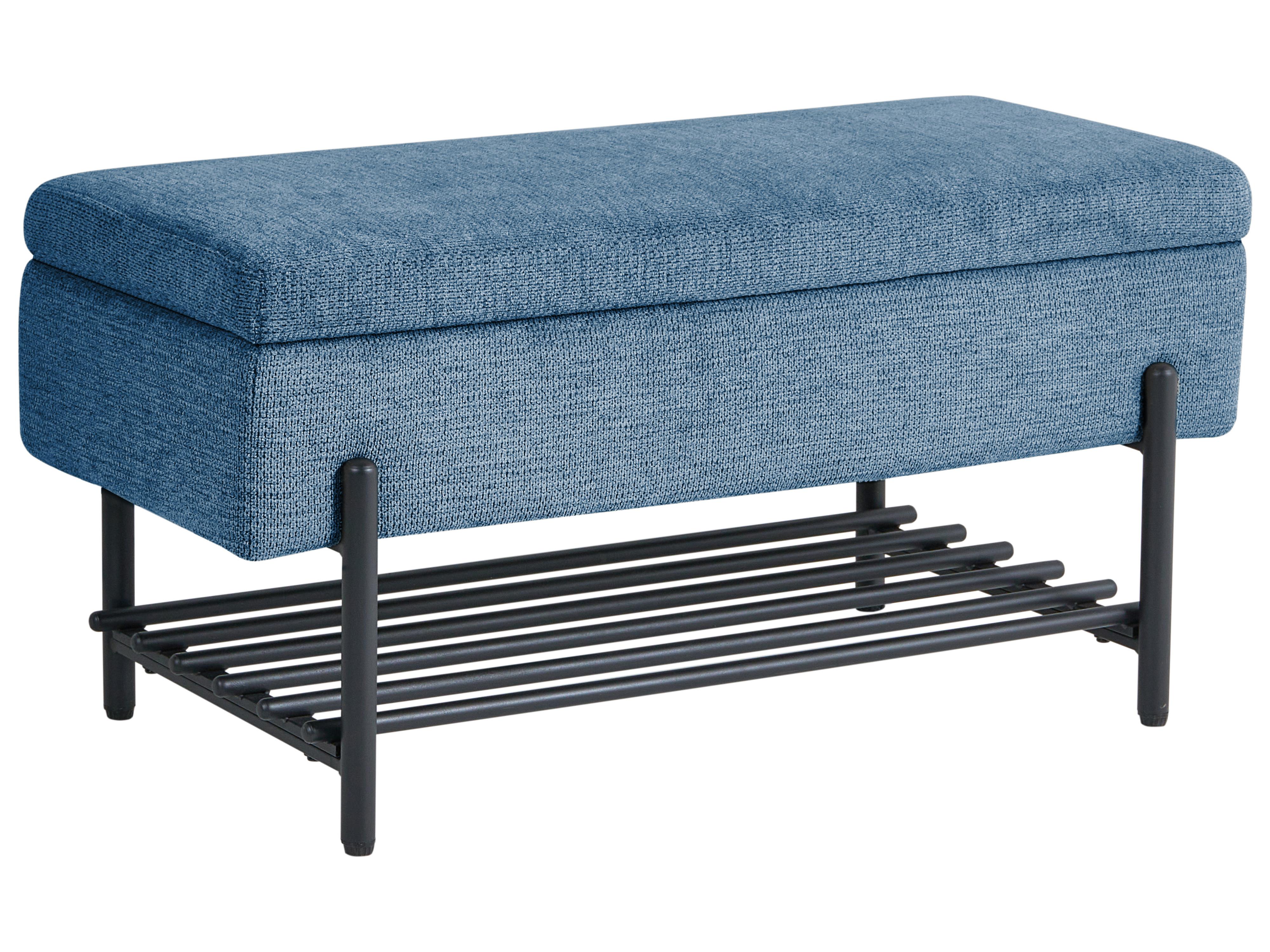 Shoe Bench SOLVANG Fabric Blue with Storage