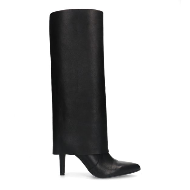 Zwarte hoge leren laarzen met flap
