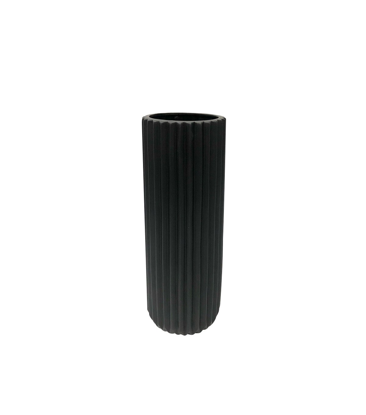 16'' Black Grooved Ceramic Container by Bloom Room
