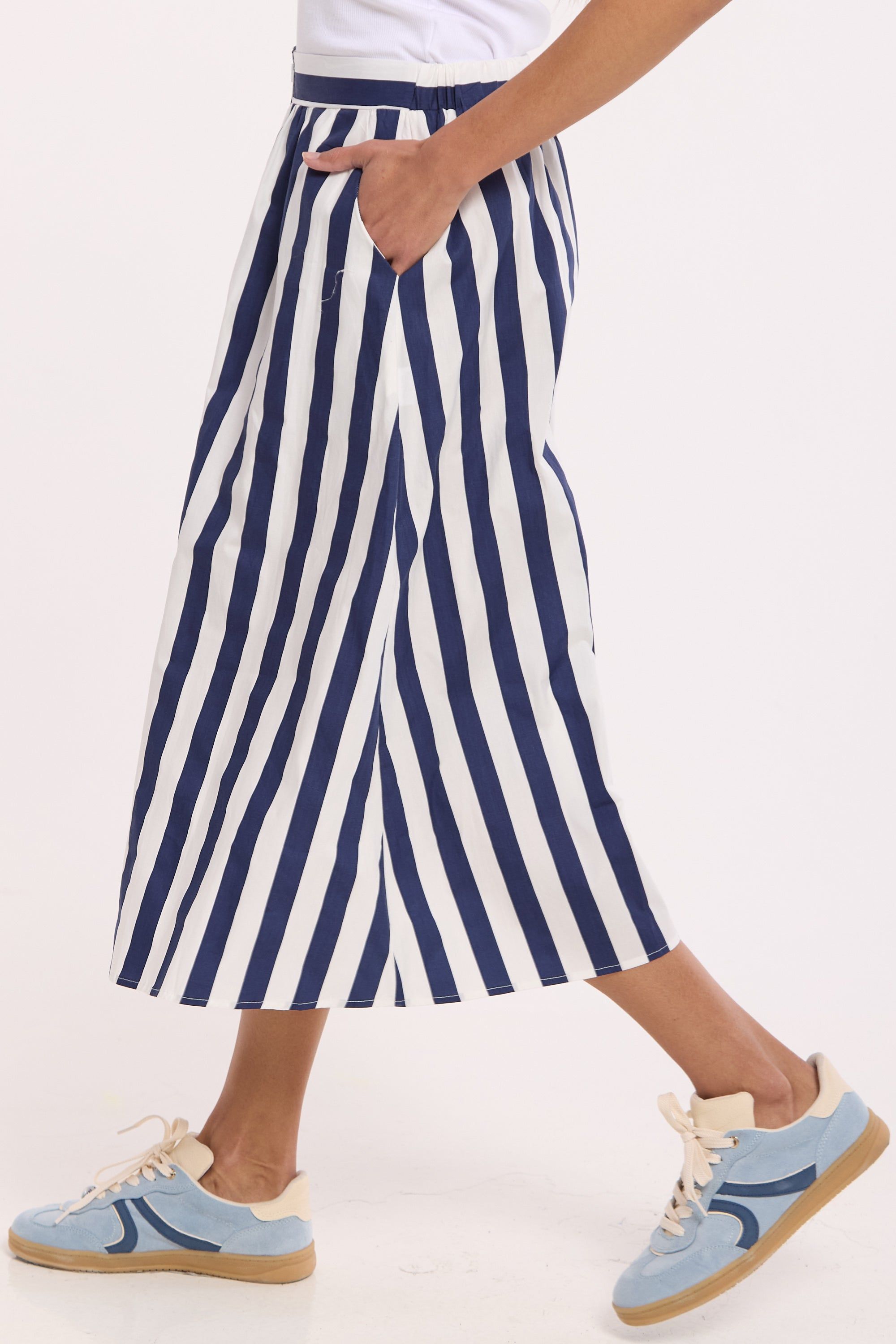 House of Holland Striped Cotton Midi Skirt with Buttons