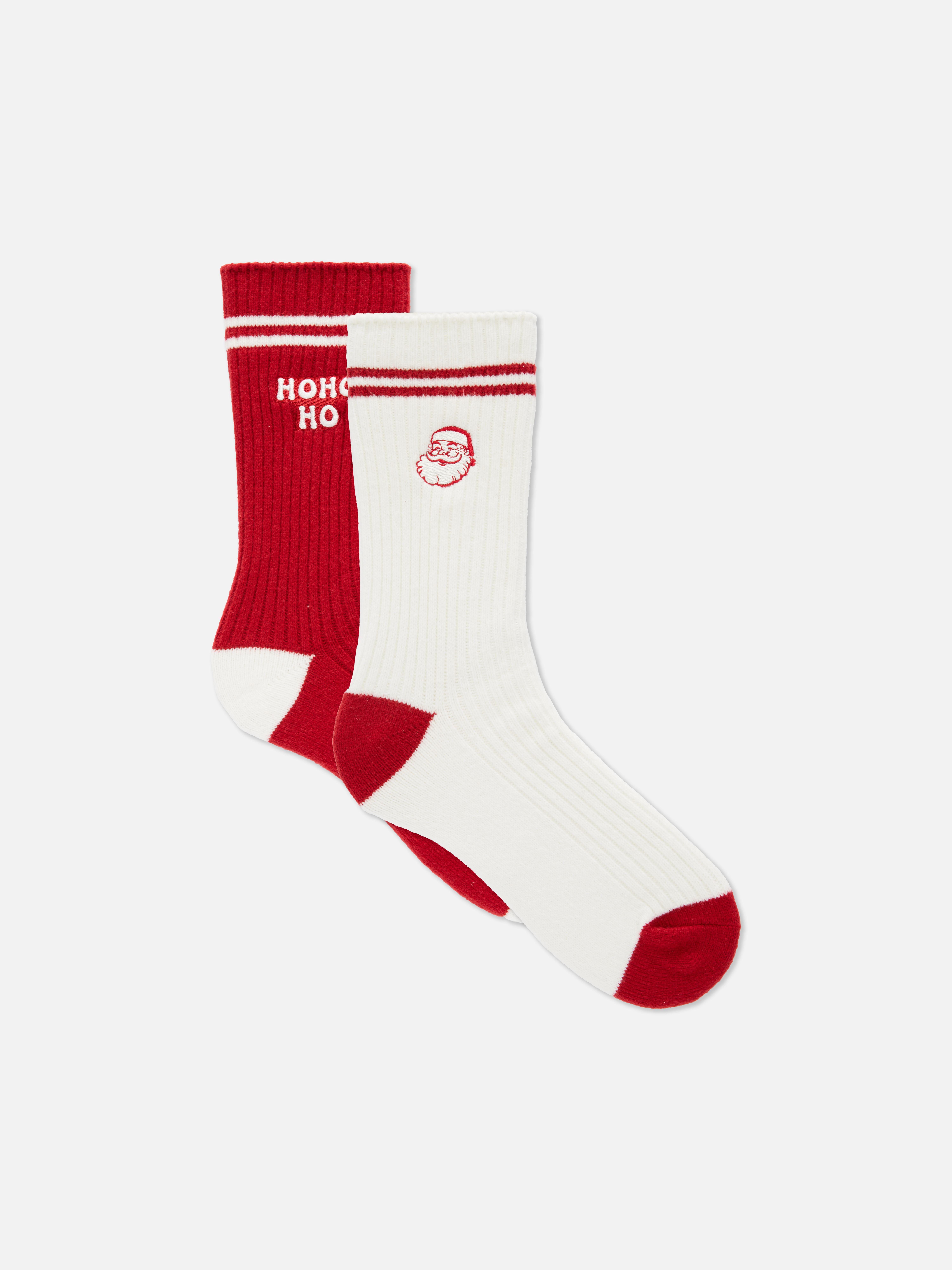2pk Embroidered Santa Socks