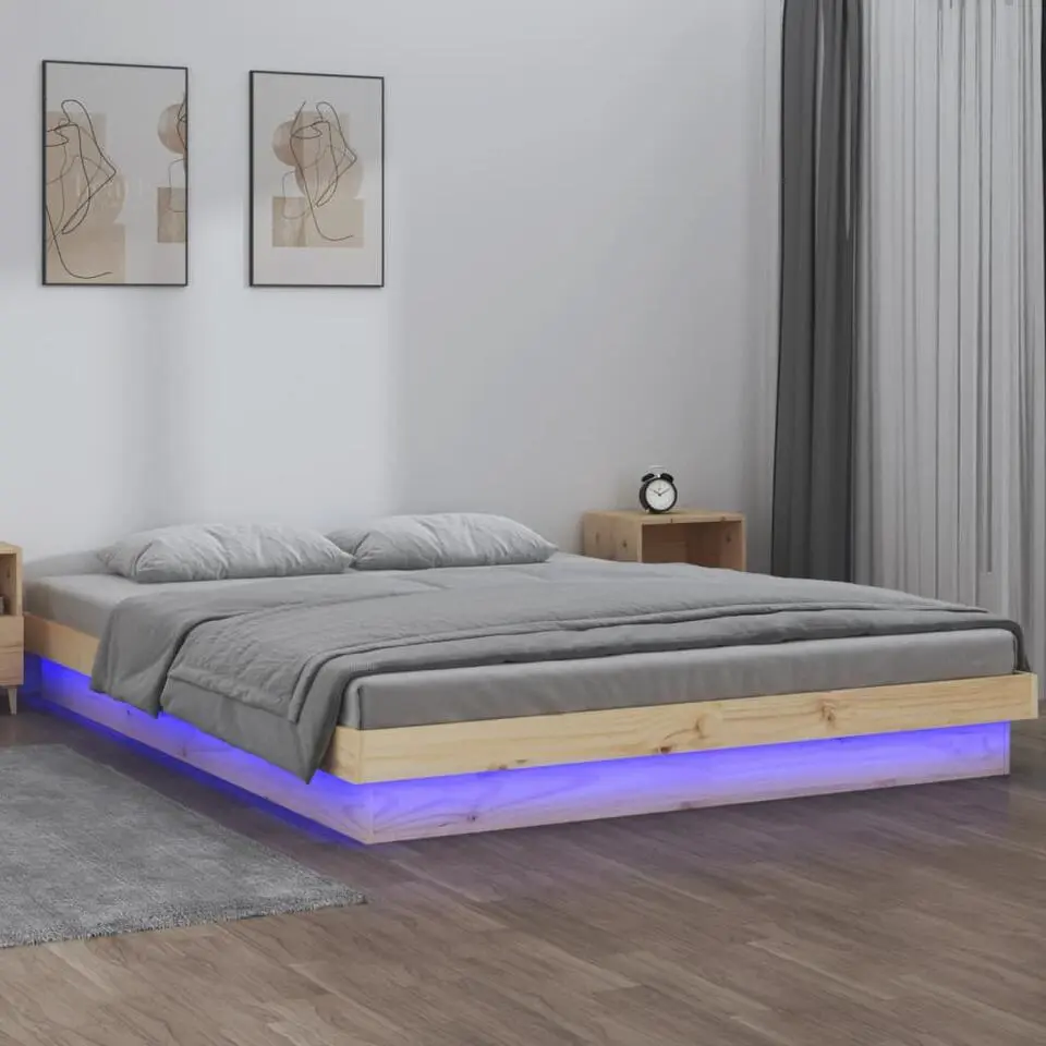 vidaXL - Bed met LED - Naturel - Massief hout - 120x200 cm
