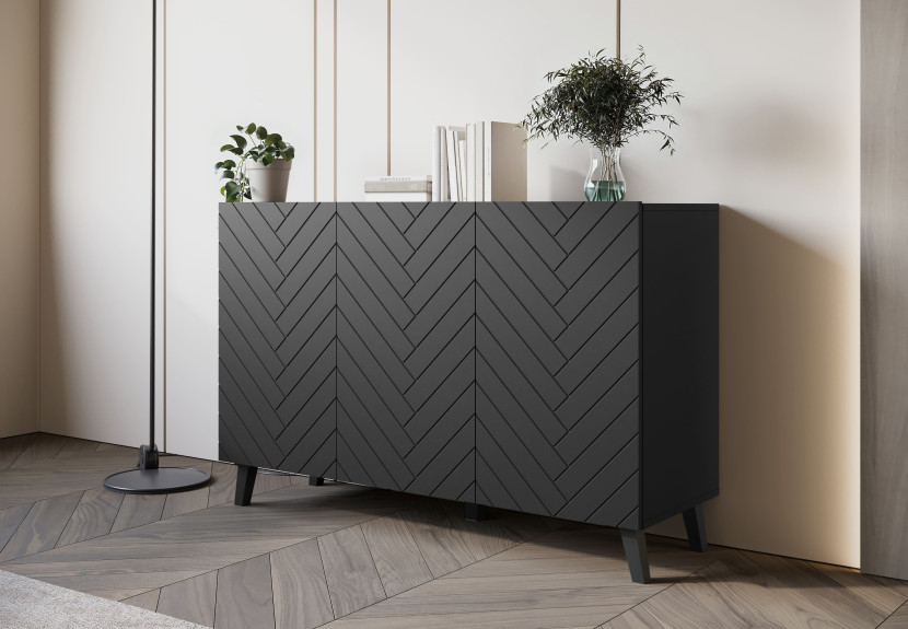 Niska komoda LOKET 120 cm czarny grafit/czarny MDF wzór M3