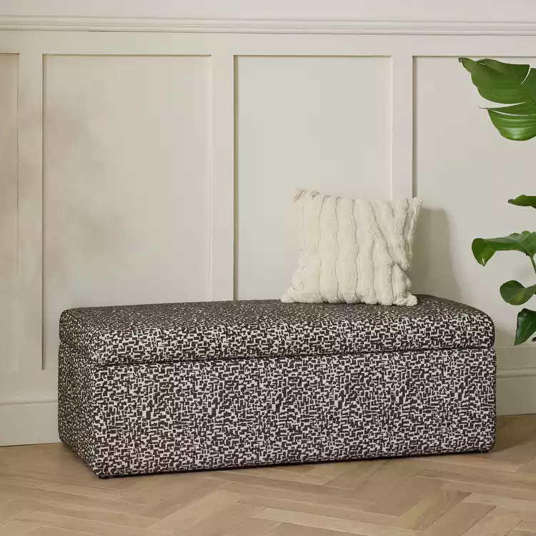 Habitat Josh Larger Fabric Storage Ottoman - Black & White