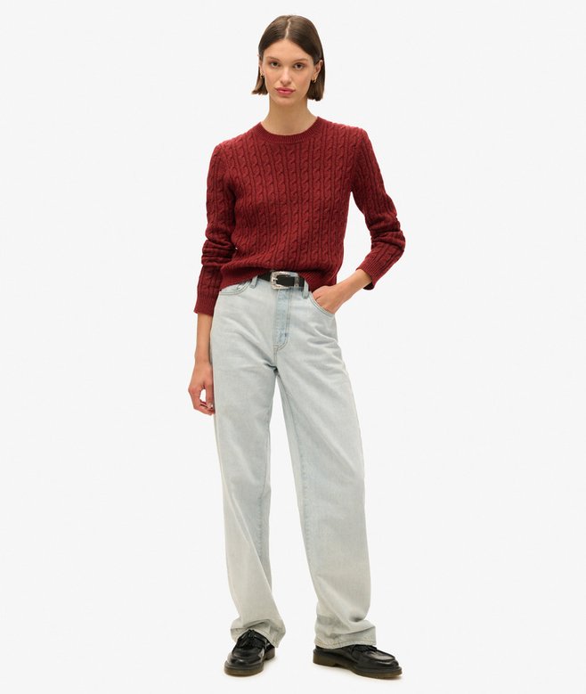 Fitted Cable Crew Neck Jumper