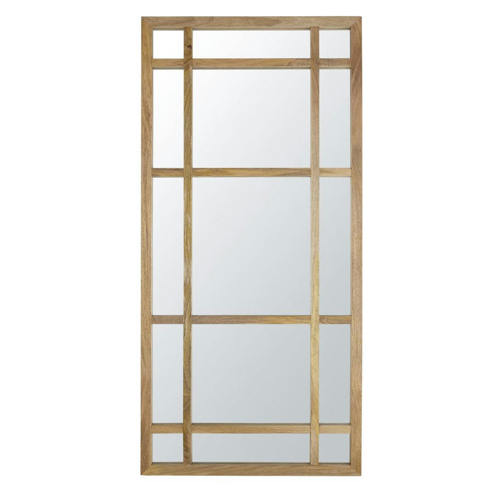 BRIME - Grand miroir fenêtre rectangulaire en bois de manguier marron 91x191