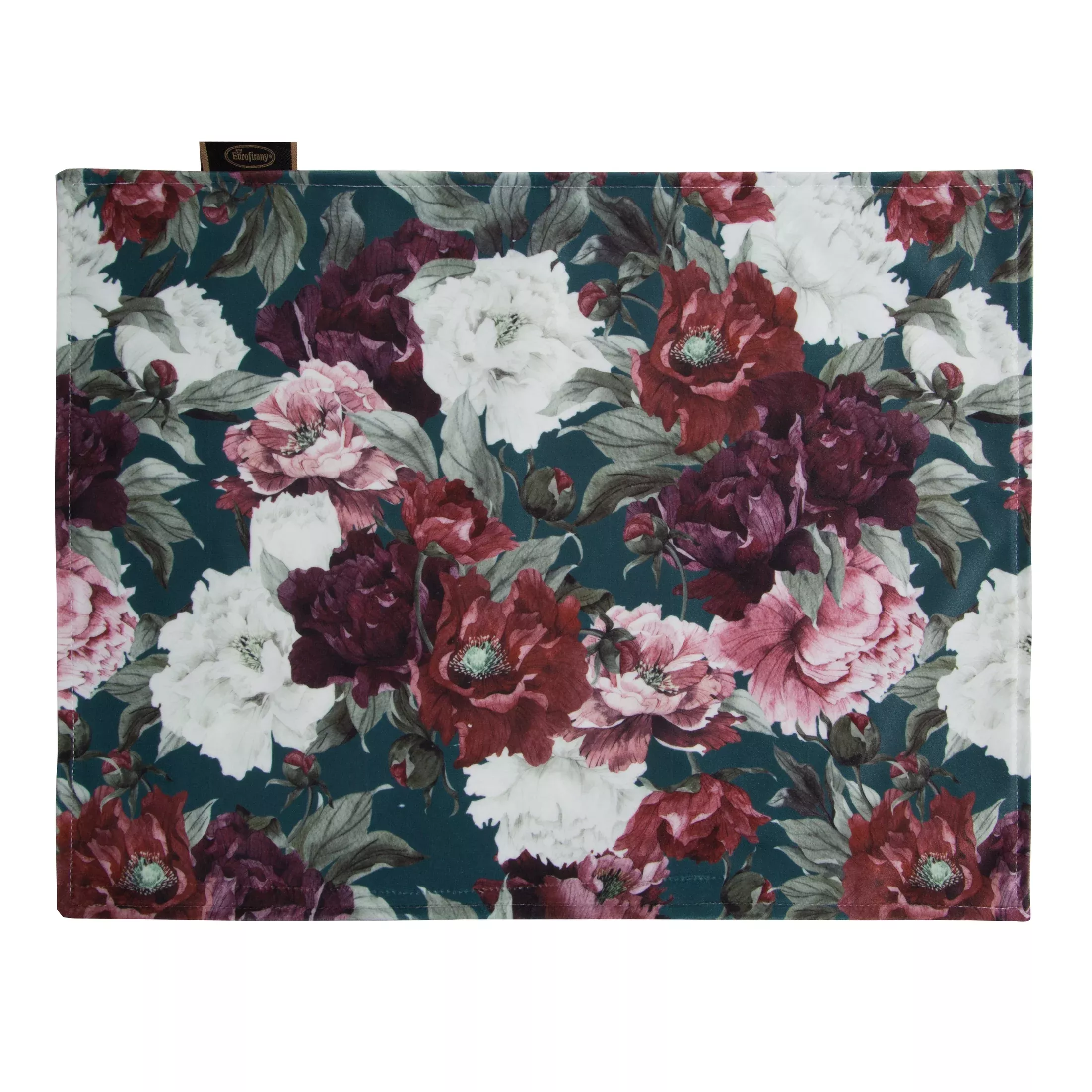Komplet podkładek 4 szt 30x40 cm zielono, bordowy welwetowych VELVET 2 z nadrukiem barwnych kwiatów