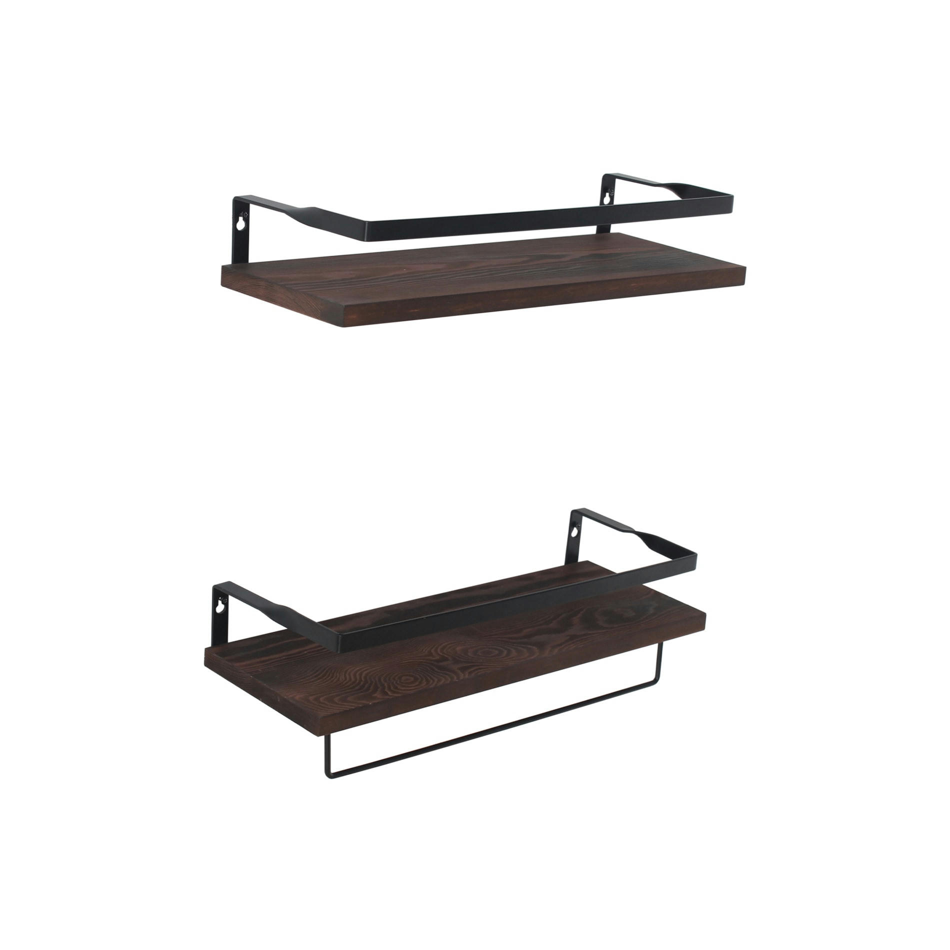 LOFT - Set de 2 étagères murales en paulownia et métal marron et noir