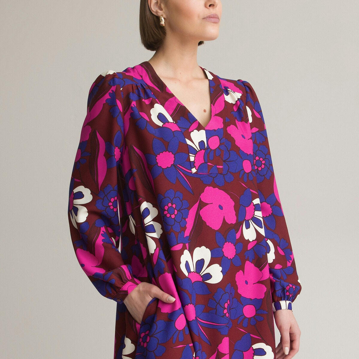 Robe droite, imprimé floral, mi-longue