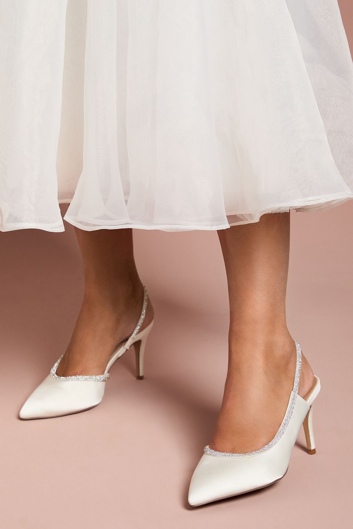 Coast Bridal Wide Fit Sabrina Satin Diamante Trim Slingback High Stiletto Court Shoes