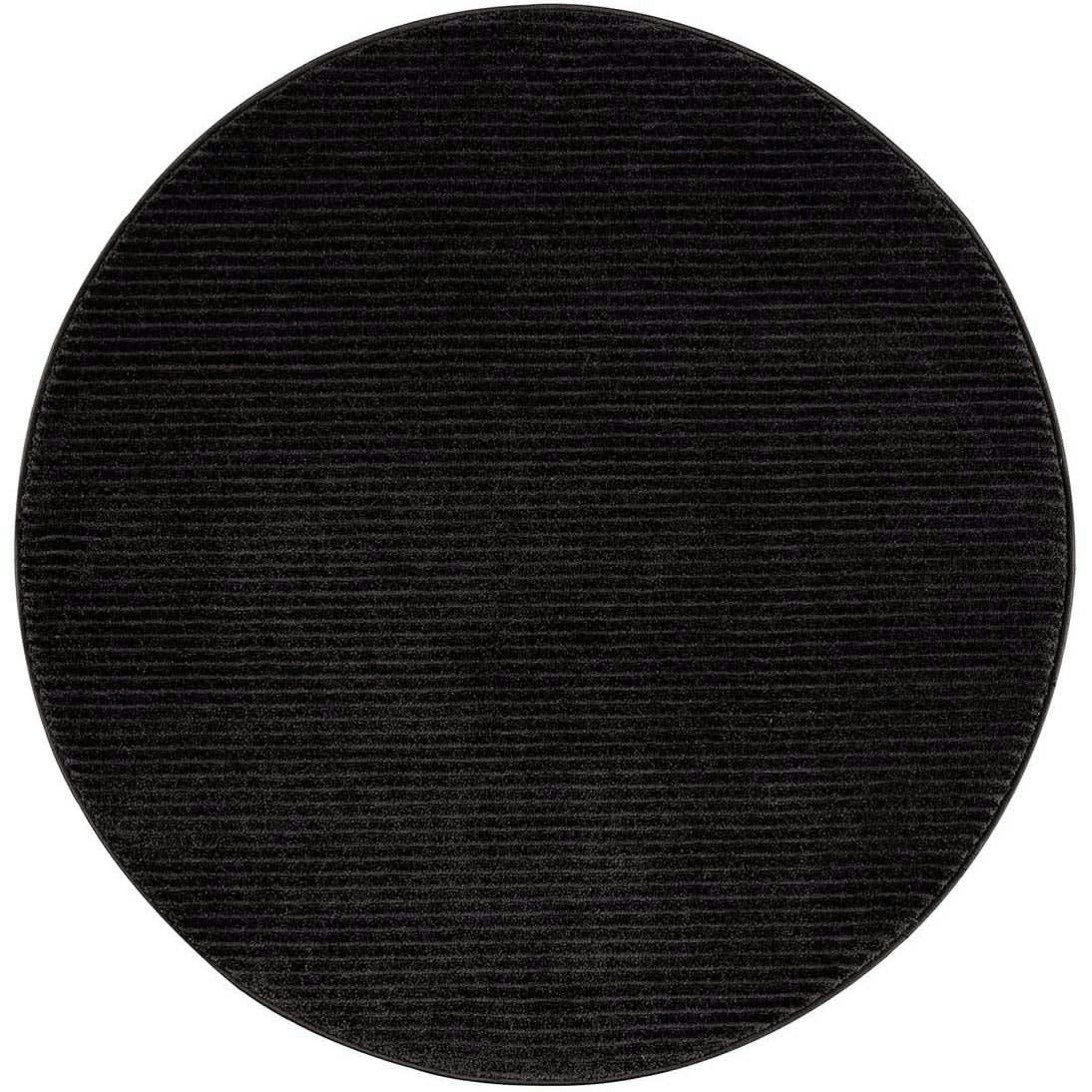TARA - Tapis rond uni noir à relief linéaire 160x160cm