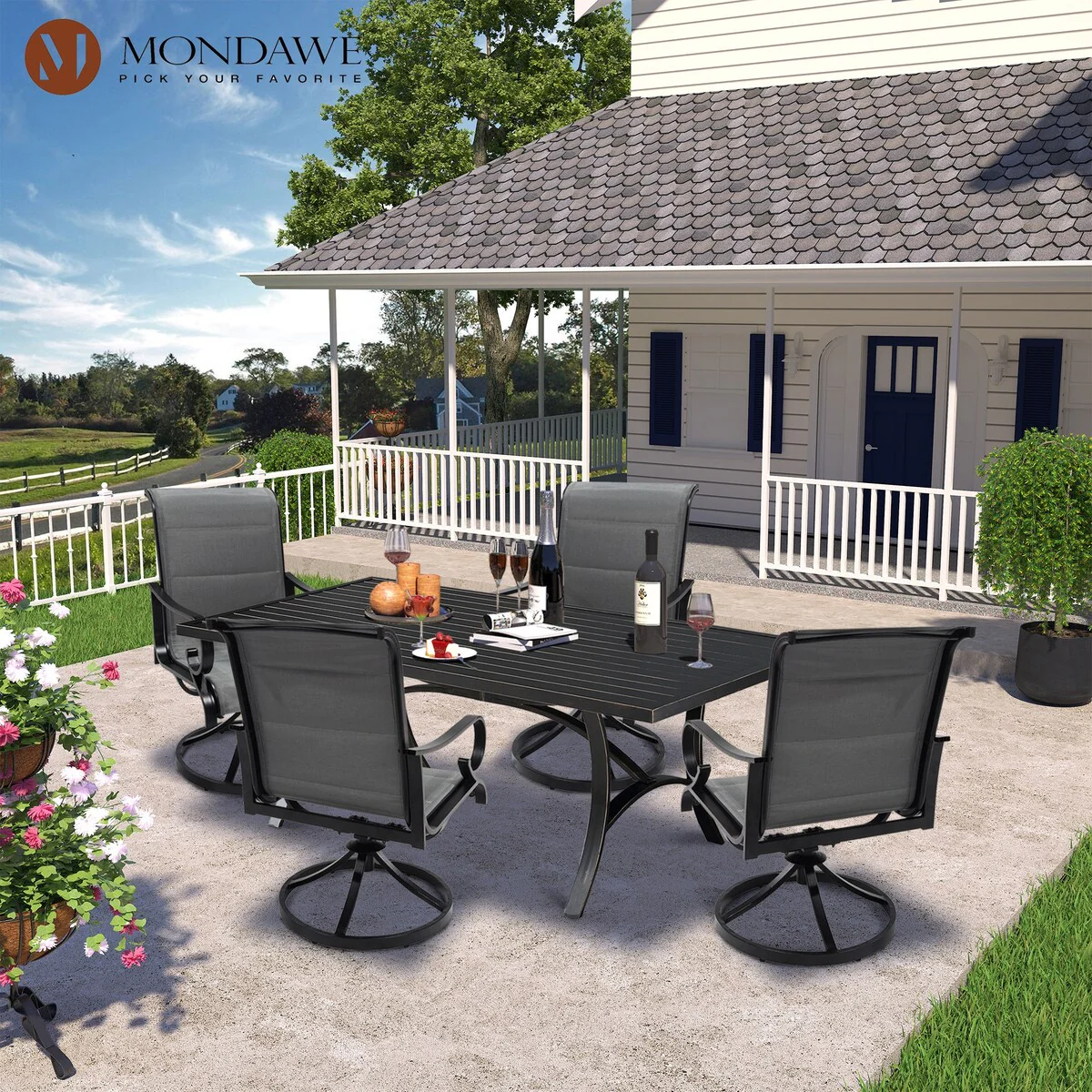 5-Piece Outdoor Textilene Aluminum Swivel Chair Dining Set