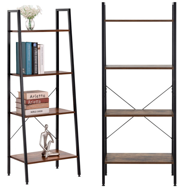 Regał biurowy drabinkowy 138x56x34 cm z 4 półkami loft na książki