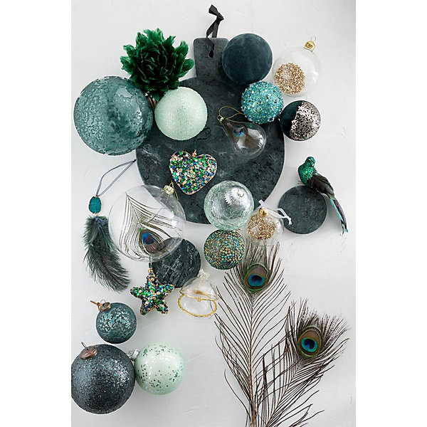 Boite de 6 boules de Noël en verre vert 7.3x7.3x11 cm