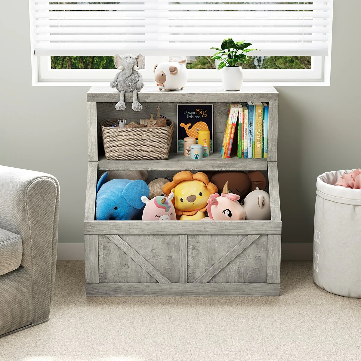Kids Bookshelf and Toy Storage, Wooden Toddler Bookcase Cabinet