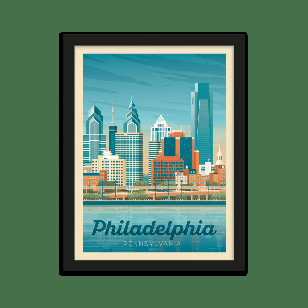 - Affiche Philadelphie Etats-Unis + Cadre Bois noir 21x29,7 cm